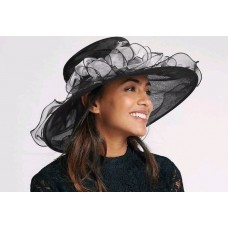 LADIES HAT BLACK PACKABLE ORGANZA SIZE SMALL/MEDIUM 56CM NEW MARKS AND SPENCER  eb-94861903